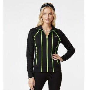 Fila Black & Neon Green Striped Zip Up Athleisure Jacket